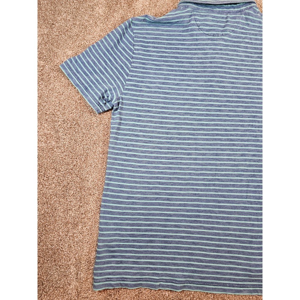 Faherty Brand Mens Large Indigo Dyed Striped Short Sleeve Polo Shirt Blue Green - Picture 11 of 15